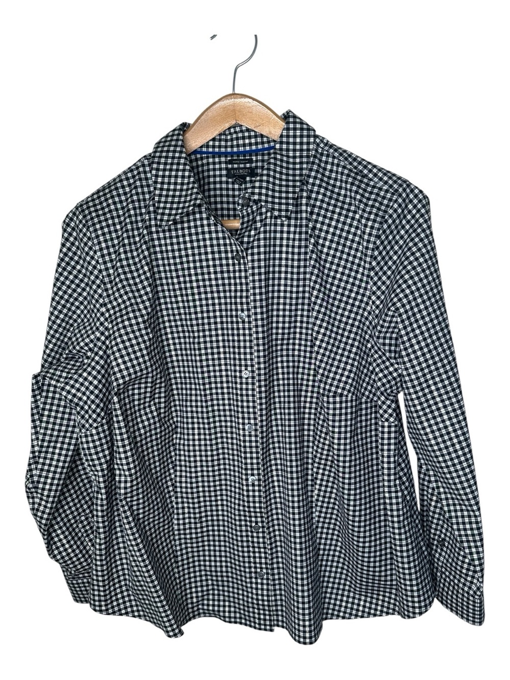 Talbots Wrinkle Resistant Button Up Shirt Size 20W Petite Black White Gold New